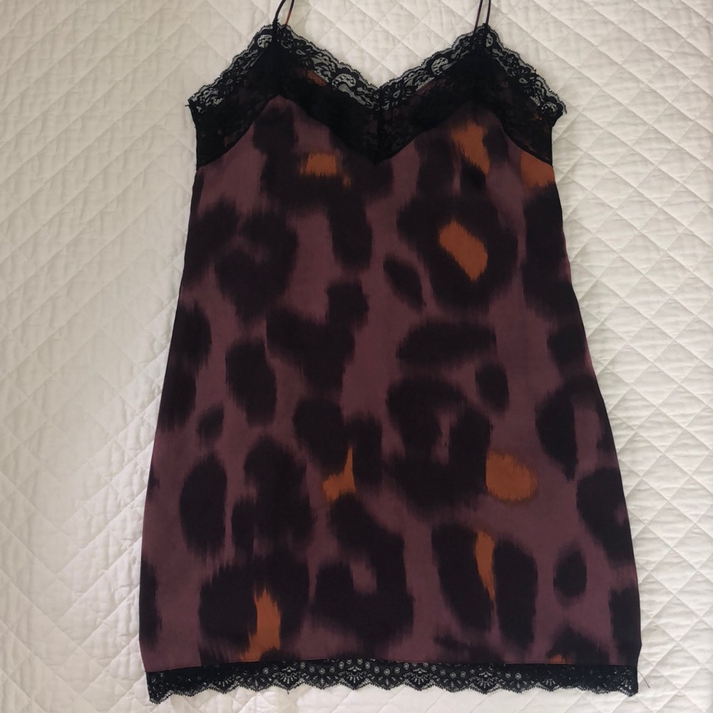 Zara Silk Cheetah Print Dress with lace detail